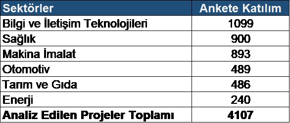 Proje Çıktı Anketlerinde Değerlendirmeye Tabi Tutulan Proje Sayıları